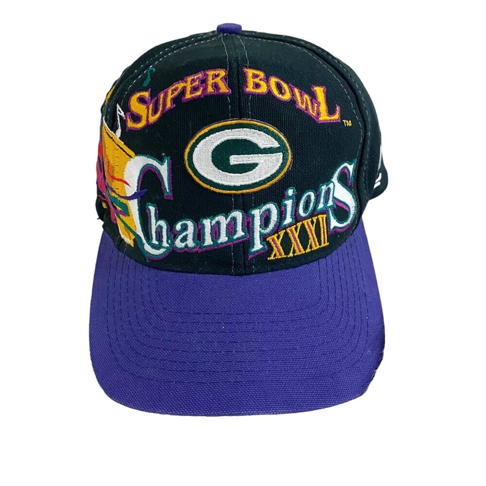 Vintage Logo Athletic Black/Purple Super Bowl XXXI Green Bay Packers Snapback